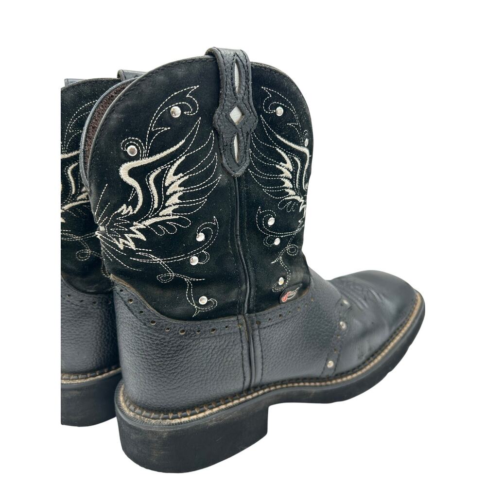 Justin Mandra Gypsy Western Cowgirl Boots Black Sparkle Leather Suede Square 9.5 - Picture 3 of 8